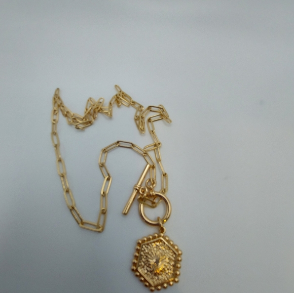 Beautiful Rosetone Paperclip Necklace w/Initial Pendant, Toggle front, VGC. - Picture 9 of 11